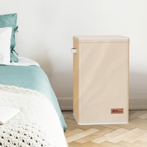 Simple Houseware Foldable Laundry Hamper Basket with Lid and Bag, Beige | Heavy Duty 600D Polyester, Water-Resistant Surface - color: Beige