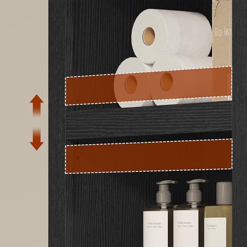 72" Tall Arched Narrow Bathroom Storage Cabinet with Lights, Slim Storage Cabinet with Adjustable Shelves for Small Spaces, Farmhouse Style (Black) - color: Black