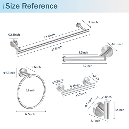 Cilee 10 Piece Brushed Nickel Bathroom Hardware Set, 24 inch Brushed Nickel Towel bar Towel Ring Toilet Paper Holder Robe Towel Hook, SUS304 Stainless Steel Bathroom Accessory Set - color: 1 Brushed Nickel, size: 24inch