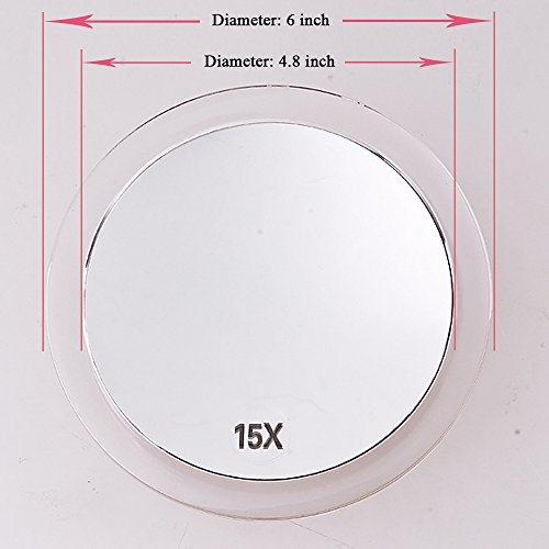 SANTOO 15X Magnifying Mirror - with 3 Mounting Suction Cups - Used for Precise Makeup - Eyebrows/Tweezing - Blackhead/Blemish Removal - Bathroom/Travel Makeup Mirror - 6 Inch Round (Rose Gold) - color: 15x