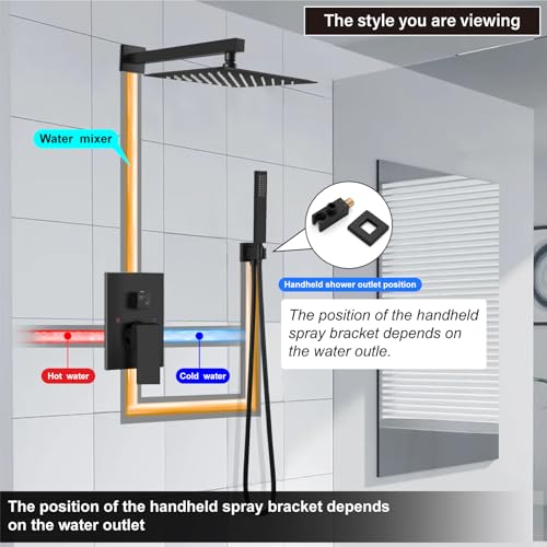Midanya Shower Faucet Set with Handheld Sprayer,10 Inch,Matte Black | Rough-in Shower Valve and Trim Kit Included,Square Rain Head,Wall Mount Shower System,All Metal,Bathroom - color: Black, size: 10 Inch