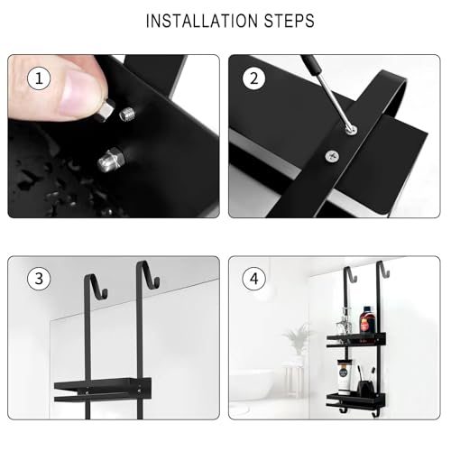 Black Shower Caddy Hanging Shower Caddy Stainless Steel Organizer Bathroom Shower Shelf Over Door No Drilling,Black,2 Tier - size: 2 tier