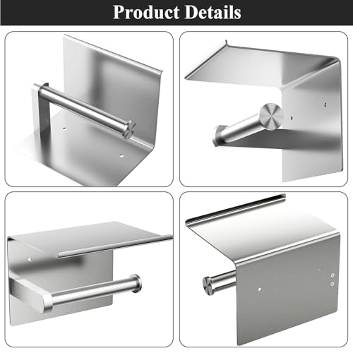 Tindbea Mega Size Toilet Paper Holder with Shelf + Towel Robe Hooks, Adhesive or Screw Wall Mounted Toilet Paper Roll Holder, Stainless Steel Bathroom Hardware Set (Brushed Nickel) - color: Brushed Nickel, size: Large