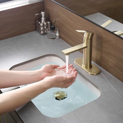 Bathroom Faucet Single Hole Single Handle Vanity Faucet | Modern Brushed Gold Bathroom Faucet with Pop-Up Drain, Suitable for 1 Hole or 3 Hole Sink, Suitable for RV Etc Bathroom - color: Brushed Gold