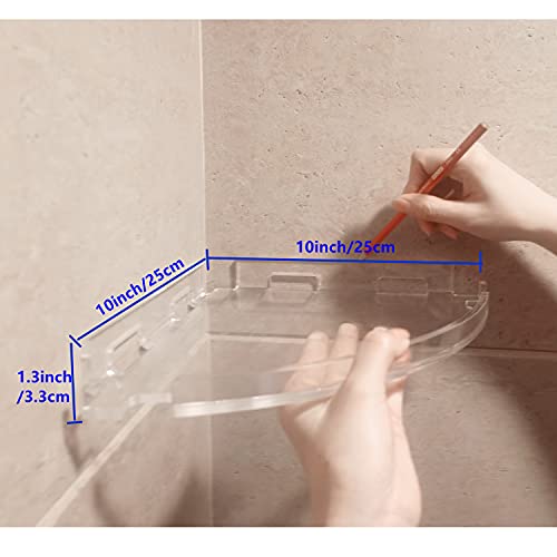 JiePai Adhesive Acrylic Corner Shower Caddy 2 Pack, Rustproof Bath Shelf | Thick clear acrylic, rustproof & mildew resistant. No-drill adhesive mount for corner. For shower, kitchen or bathroom