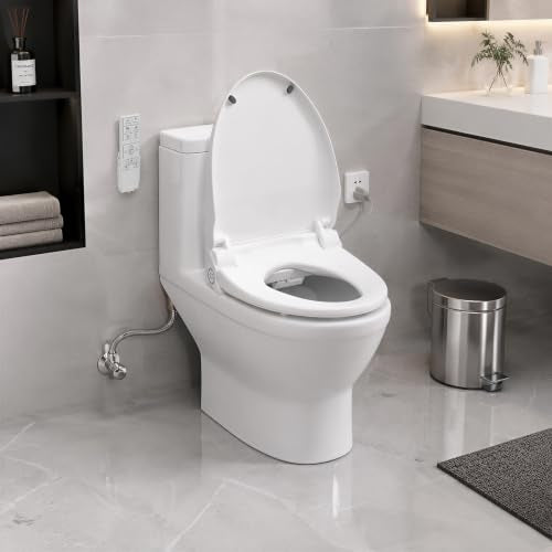 Bidet Toilet Seat 102DS-W, Round, Electronic Heated Seat with Unlimited Warm Water for Home Bathroom, Remote Control, Turbo Wash & Dryer, Night Light, Easy Install - Perfect for Family Use