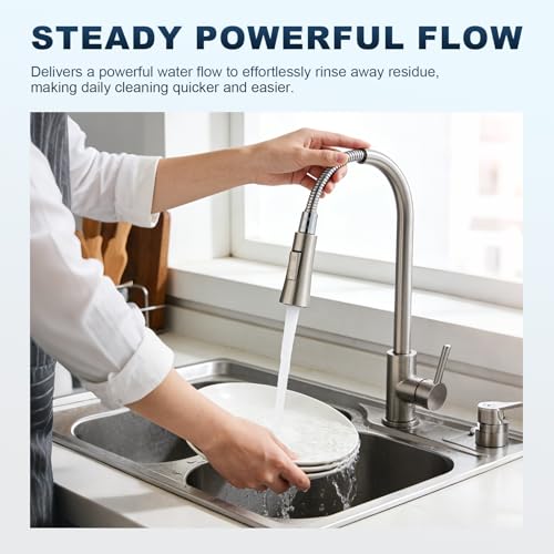 Kitchen Faucet Head Replacement, 13/16 Inch Male Thread Pull Down Sink Sprayer Nozzle, 2 Spray Modes High Pressure Faucet Tip,Pull Down Kitchen Faucet Spray Head, Brushed Nickel - color: 3-Function Spray Head - Brushed Nickel