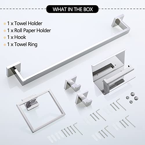 Bathroom Towel Bar Set Toilet Paper Holder with Shelf, Polished Chrome Bathroom Accessories Set, 23.6 Inch Towel Bar Towel Ring Towel Hook 5-Piece Bathroom Hardware Set - color: Polished Chrome