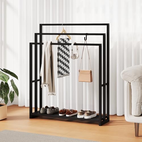 Freestanding Towel Rack, 3 Tier Wide Bamboo Stand with Shelf for Bathroom | 31.5"W × 9.4"D × 39.4"H • Black • Waterproof • Blanket rack • Blanket holder • Ventilated • Bottom shelf • Anti-tip - color: Black