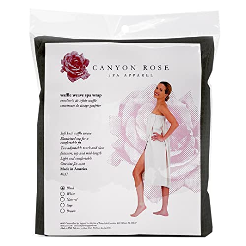 Canyon Rose Waffle Weave Long Spa Wrap, One Size, Black | Luxurious Waffle Knit Body Wrap, Generous Length, Elasticized Top with Touch-and-Close Fastener, Machine Washable - color: Black