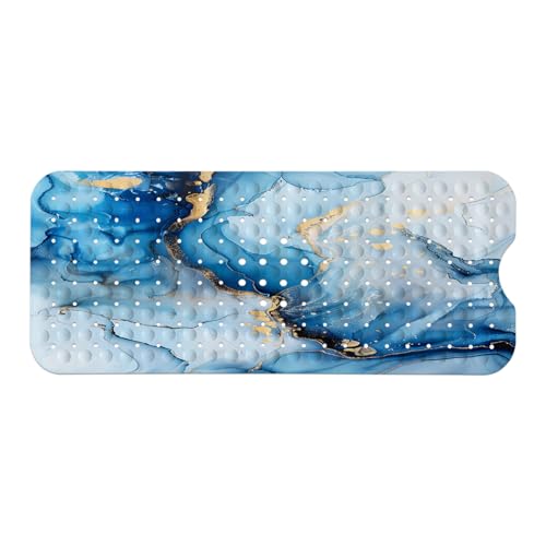 Marble Bath Tub Mat Non Slip, Blue Marble Non Slip Bath Mat for Shower, Large Washable Shower mats for Showers with Drain Holes and Suction Cups,40 X 16 Inch - color: Blue Marble