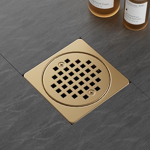 4" Shower Drain Grate Kit, Fits Schluter Kerdi | Champagne Bronze, Square Floor Drain SS304 Stainless Steel Removable Drain Cover with Adjustable Collar, ABS Flange
