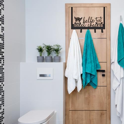 Kathfly Cute Highland Cow Over the Door Hooks Towel Hooks Heavy Duty Hanging Towel Rack Over Door Hanger, 5 Coat Hanger for Bedroom Bathroom Kitchen - color: Black, style: Cute Highland Cow