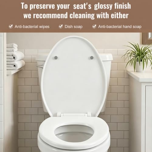 Soft Close Elongated Toilet Seat White | Closed Front Toilet Cover | 4 Non-Slip Seat Bumpers | Easy to Install & Clean | Fits Elongated Toilets - size: 18.89''X14.76''