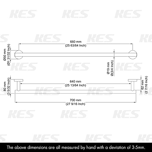 KES Bathroom Towel Bar 25.2 Inches Bath Towel Rack for Bathroom | Towel Holder SUS304 Stainless Steel Brushed Finish, Total Length 27.6 Inch, A2000S70B-2 - color: Brushed Grey, size: 27.6 Inch