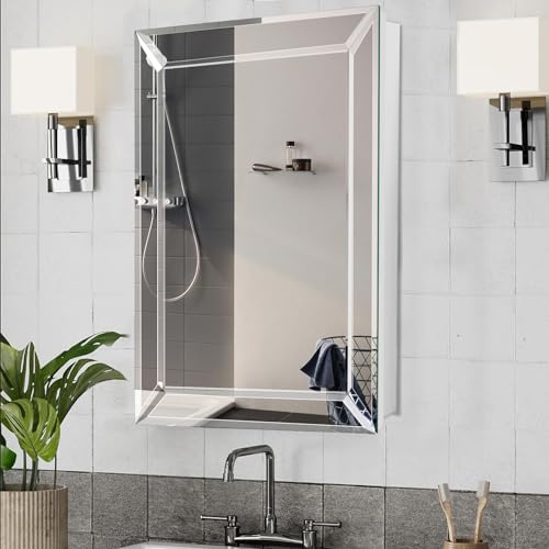 Bathroom Medicine Cabinet with 16x26 Inch Frameless Beveled Edge Mirror, Surface/Recessed Mount Vanity Storage Cabinet for Bathroom/Living Room/Bed Room - size: AL-WF1001-1626
