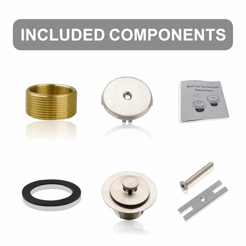 WELSAN Brushed Nickel Bathtub Drain and 1 Hole Overflow Kit, Bath Tub Drain | All Metal, Lift & Turn, Fine/Coarse Thread Conversion Twist Kit Assembly, For 1-3/8" and 1-1/2" All Metal Bathroom Tub Drains - color: Brushed