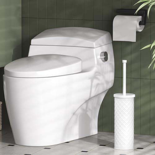 Toilet Bowl Brush and Holder Set 2 Pack with 4 Extra Brush Heads (White) | Extra Long Handle with Splash Guard Cover, Tool-Free Installation, Bathroom Space-Saving, Cleaner Sets for Apartments, RV - color: White