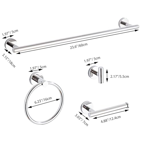 Chrome Bathroom Hardware Set 5 Piece with Towel Racks for Bathroom, SUS304 Stainless Steel Bath Towel Bar Set, 24 Inch Wall Mounted Accessories Kit… - color: Chrome