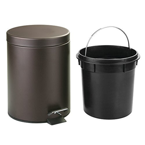 iDesign 44211EU Metal Step Trash Can with Lid, 5 Liter Waste Basket Bin with Insert for Bathroom, Kitchen, Office, 8" x 8" x 11", Bronze | Waste Basket Bin with Insert, For Bathroom, Kitchen, Office - color: Bronze, style: Pack of 1