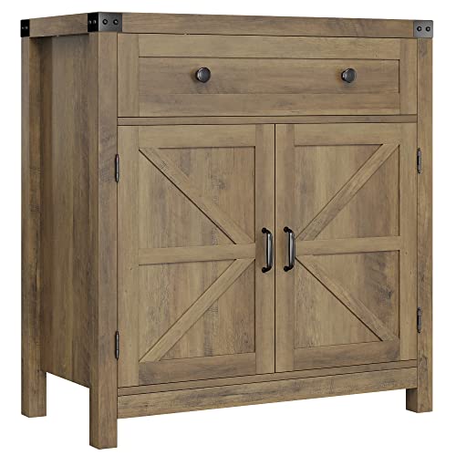 HOSTACK Kitchen Storage Cabinet, Farmhouse Coffee Bar Cabinet, Rustic Brown | Small Buffet Cabinet with Doors & Wide Drawer, Wood Sideboard Buffet, Entry Table w/ Adjustable Shelf for Dining Living Room - color: Rustic Brown