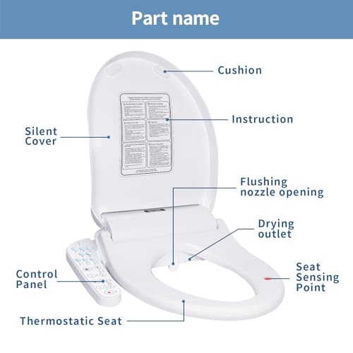 KERDE Electric Bidet Toilet Seat,Bidets For Existing Toilets,Rlongated,One-click Intelligent Operation, Warm Water Cleaning,Slow Close,Seat Cushion Keep Constant Temperature In Winter (Armrest) - style: Armrest