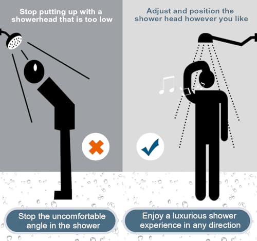 BRIGHT SHOWERS 15 Inch Extra Long Shower Head Extension Arm, Solid Brass Shower Arm Extender with Locking Screw for Rain and Handheld Showerhead, Height & Angle Adjustable, Chrome - color: Chrome, style: 15 Inch