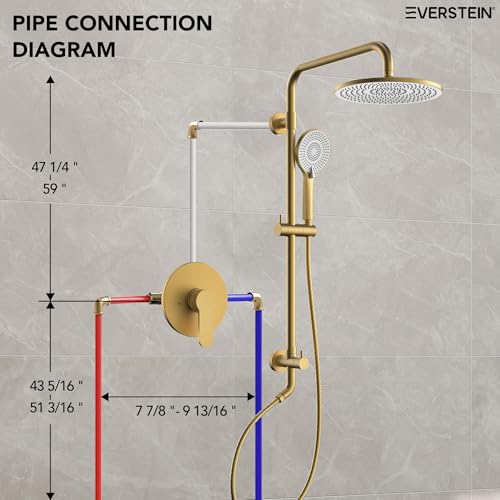 10 Inch High Pressure Rainfall Shower System with Slide Bar, Wall Mount Bathroom Round Shower Faucet Set with Valve, Brushed Gold - color: Brushed Gold
