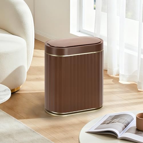 ELPHECO Bathroom Trash Can with Lid, 2 Gallon, Automatic Lid, Brown Gold | Motion Sensor Garbage Can, Slim Plastic Wastebasket, Smart Trash Bin for Bedroom, Bathroom and Office - color: Brown Gold