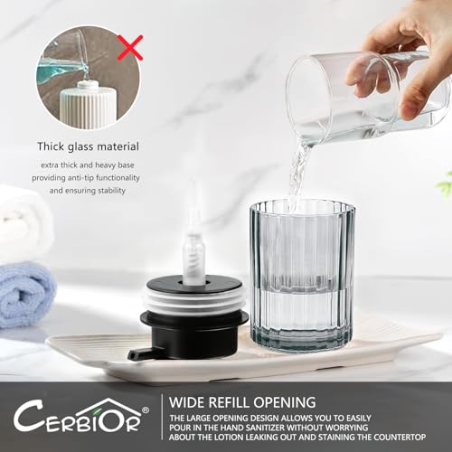 CERBIOR Bathroom Accessories Set, 4 PCS Glass Bathroom Set,Black Grey | Includes Soap Dispenser, Toothbrush Holder, Toothbrush Cup, Soap Dish for Decorative Countertop and Housewarming Gift - style: Black Grey