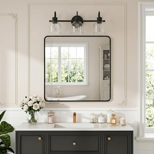 URSOLA 3 Lights 24" Bathroom Vanity Light Fixtures, Matte Black Traditional Classic Vanity Light with Clear Glass, Bathroom Lighting Fixtures Over Mirror - color: Black, size: 3 Lights