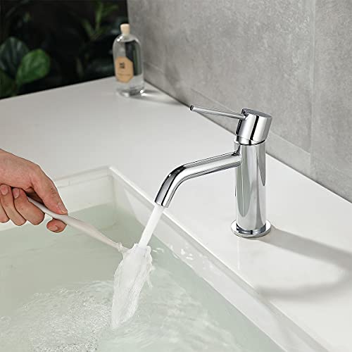 Chrome Bathroom Faucet Single Hole, Single Handle Water Faucet for Bathroom with Pop Up Drain Assembly and Water Faucet Supply Lines - color: Chrome, size: Faucet