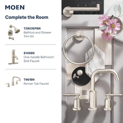Moen Gibson Two-Handle High Arc Widespread Modern Bathroom Sink Faucet for 3-Hole Setups with Valve Included, Brushed Nickel, TV6142BN - color: Brushed Nickel, style: Valve + Trim