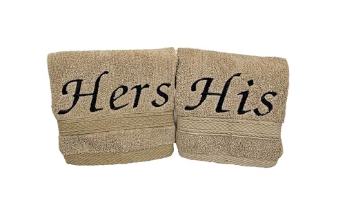 Liberty21 His and Hers Embroidered Wash Cloths Towel Set for Couples. This Set Includes 2 Washcloth Towels for Body and Face. His and Hers Gifts. 100% Cotton. (Beige) - color: Beige