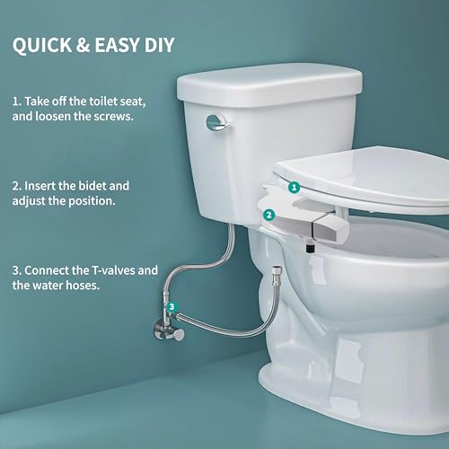 Ultra-Slim Bidet Attachment for Toilet, Dual Nozzle (Frontal & Rear Wash) with Self-cleaning, Non-Electric Bidet Toilet Seat Attachment with Adjustable Water Pressure, White