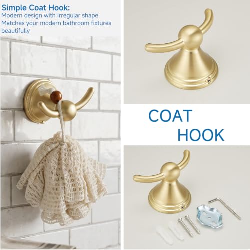 4-Piece Bathroom Hardware Accessories Kit, Zynuhmo Brushed Gold Towel Bar Set Wall Mounted with 20'' Towel Bar, Towel Ring & Toilet Paper Holder, Robe Hook Set Fixtures for Modern Farmhouse Bathroom - color: Brushed Gold