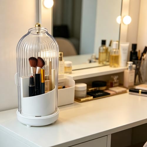 Dustproof Toothbrush Holders with Cover, Rotating Drainage Electric Toothbrush Organizer for Bathroom, 3 Slots Makeup Brush Holder with Sliding Lid for Vanity (Pure White) - color: Pure White