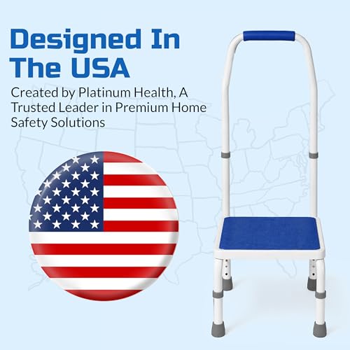 Platinum Health AdjustaStep BARIATRIC Deluxe Step Stool/Footstool with Handle/Handrail, Height Adjustable. 2 Products in 1. Modern White/Blue Design. Padded Non-Slip Handle. 750lb Capacity. - size: 750 lb. Capacity - 1 Step
