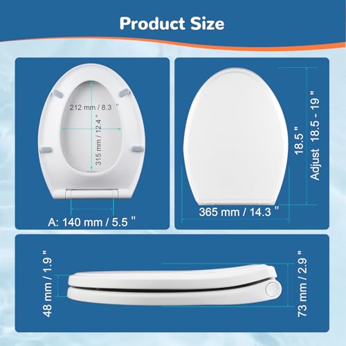 Universal Toilet Seat Elongated Soft-Close Cover, Oval Toilet Seat, White | One-Click Quick Release, Elongated Toilet Seat Replacement with Toilet Bolts/Bumpers, Compatible with TOTO, Gerber, Kohler - style: 18.5" Elongated with 1 base