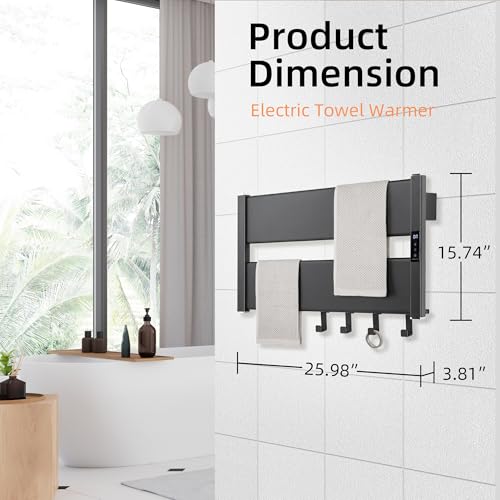 K&KALONZO Electric Heated Towel Rack, 2-Min Heat, Plug-in/Hardwired, H2-B | Wall Mounted, 10 Timers & 3 Heat Levels, 2H Rapid Dry, Anti-Scald, Aerospace Aluminum Towel Warmer for Bathroom, 4 Hooks, - color: Black, size: 2-Bar