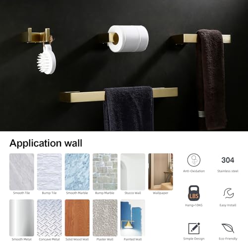 BAGNOLUX Brushed Gold Towel Bar, Bath Towel Holder 304 Stainless Steel, Towel Racks for Bathroom, Square Bathroom Accessories Set Towel Bar Set Heavy Duty, Brushed Brass - color: Brushed Light Yellow Gold-b