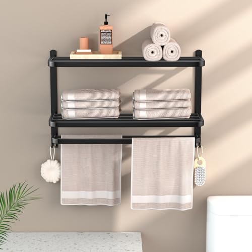 23 Inch 3-Tier Black Towel Racks for Bathroom with Towel Bars Multilayer Hotel Towel Shelf Stainless Steel Wall-Mounted Matte Finished Holder with Towel Shelves - color: Black 3tier