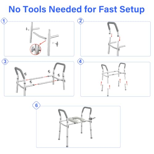 Raised Toilet Seat with Handles, Safety Toilet Stand Up Assist Frame | Adjustable Height & Width, Fits Round & Elongated Toilets, 350 LB Capacity, for Seniors, Handicap, Easy Install & Clean