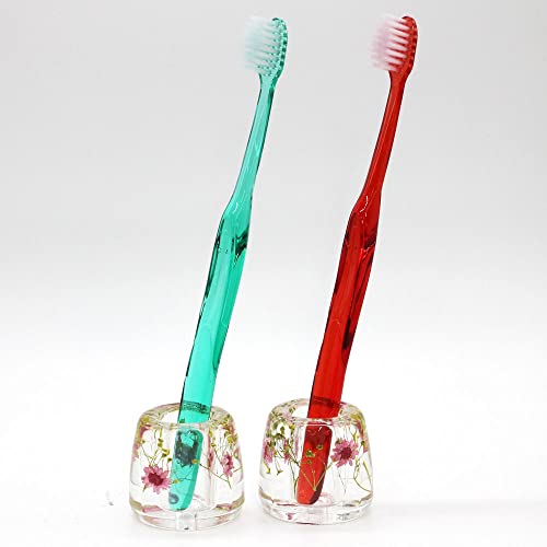 Japanese Toothbrush Holder Stand with Real Flower in Acrylic (Star Pink) (NNFHTF-SPK) - color: Star Pink