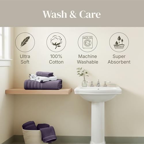 Modern Threads 6 Piece Bath Towel Set – Bathroom Set with 2 Bath Towels, 2 Hand Towels, and 2 Wash Cloths – 100% Cotton, Super Absorbent & Extra Soft – Reversible Natural Vine (Purple) - color: Purple