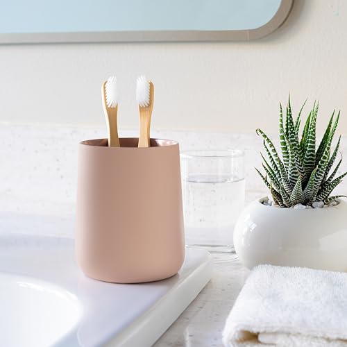Yew Design Matte Pink Bathroom Toothbrush Holder Cup - Round - color: Round Matte Dusty Pink/Mauve