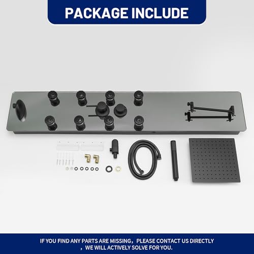 BWE Stainless Steel Shower Panel Tower System Black Split Type | Multi-Function Tempered Glass Shower Panel Rainfall Shower Head Sprayer 8-Massage Jets with Tub Spout Hand Shower