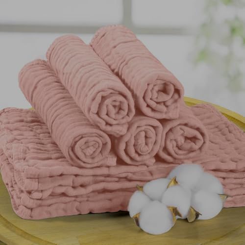 10 Pack Baby Washcloths - Soft Face Muslin Burp Cloths for Baby Towels, Absorbent Bath Wash Cloths, Wipes, Burp Rags - Toddlers Essentials Stuff, Baby Registry Search as Shower -11.8"x11.8" - color: Pink-10Pack-Binding
