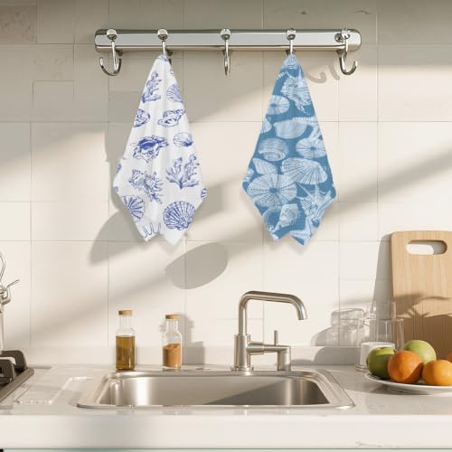 Starfish Waffle Kitchen Towel Soft Absorbent Hand Tea Towels Set of 2 - color: Multi 1573