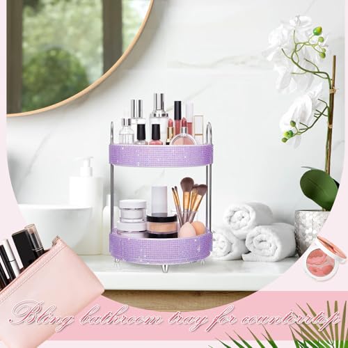 360 Rotating Rhinestone Perfume Organizer,2 Tiers,Resin Diamond,Purple - color: Purple, size: 2 Tiers, style: Resin Diamond